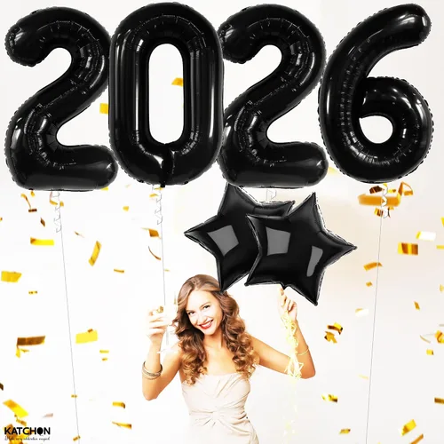 Miniatura 6 de Katchon, Globos gigantes negros grandes 2026 – 42 pulgadas Globos de graduación 2026 con globos de estrella negra para decoraciones de graduación