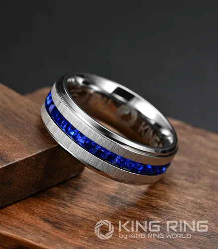 Miniatura 3 de King Ring 8mm Stone Line Rings Ver.2 Extra Polished Mens & Womens Bands with Glass Stones Designed in USA