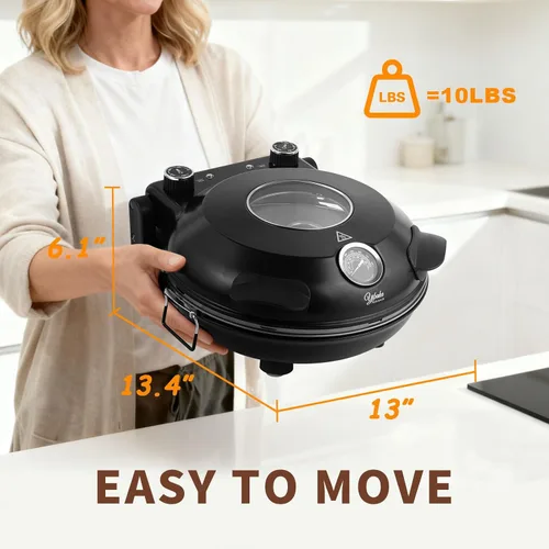 Miniatura 5 de Horno eléctrico para pizza de 12 pulgadas, máquina de pizza de encimera con piedra de cerámica, calienta hasta 800 °F, horno de pizza portátil
