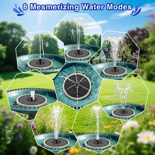 Miniatura 2 de SZMP Fuente solar, fuentes de baño para pájaros de 4 W con batería 4000, luces LED de color, bomba de fuente de agua al aire libre con 7 boquillas