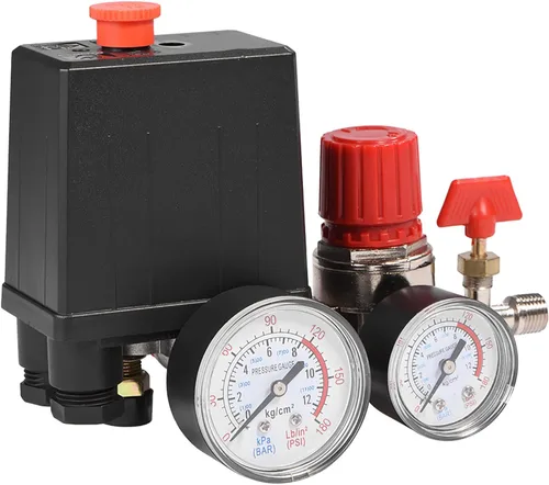 Miniatura 9 de Interruptor de presión del compresor de aire, válvula de control de presión de alto rendimiento de 95-125 PSI con medidores para reducción rápida