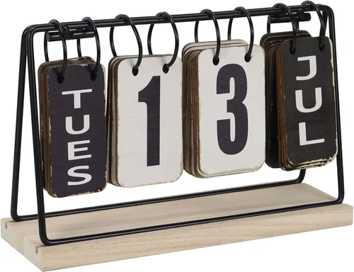 Calendario de escritorio de madera 2025, calendarios de escritorio de madera portátiles con tarjetas de fecha para la oficina en casa y la escuela