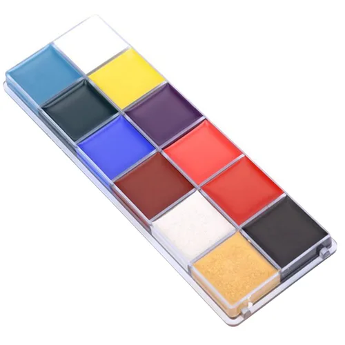 FRCOLOR Kit de pintura corporal de 12 colores flash para maquillaje de cara y cuerpo, fiesta de Halloween, paleta de colores al óleo con estuche