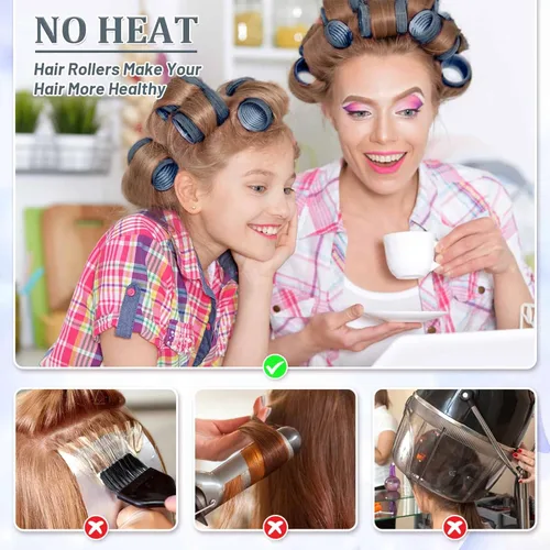 Miniatura 5 de Acejoz Rulos para el Cabello, 12 Piezas Rulos Grandes de Autoagarre para el Cabello con 12 Piezas Pinzas de Pico de Pato de Acero Inoxidable