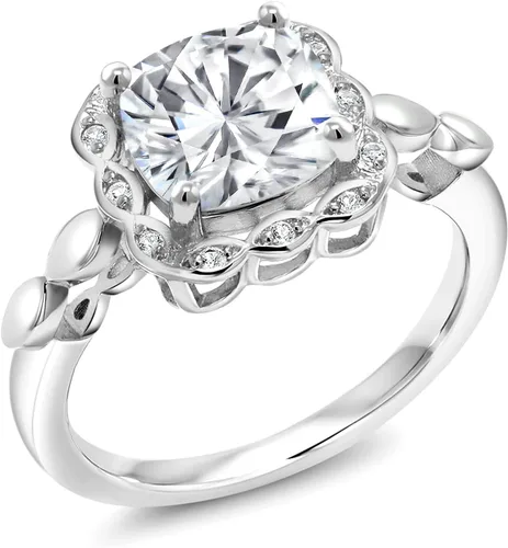 Miniatura 58 de Gem Stone King Anillo de compromiso de plata de ley 925 de 0.315 in con piedra natal y zafiro blanco creado Anillo de compromiso de boda