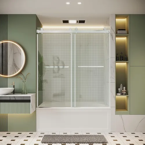 Miniatura 9 de Puerta de ducha ajustable de 56"-60" (ancho) x 76" (alto), puerta de ducha sin marco, puerta de ducha de doble corredera, puerta de ducha con diseño