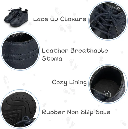 Miniatura 4 de ohsofy Zapatos Oxford de piel sintética, mocasines de goma y suela suave, zapatos de vestir de boda, zapatos de bebé para caminar