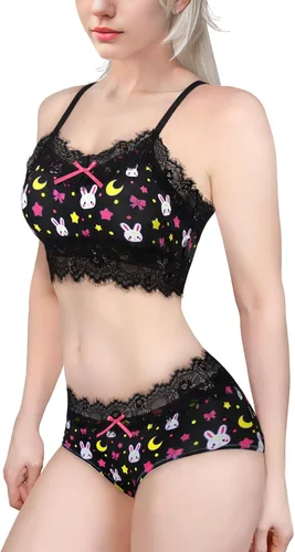 Miniatura 2 de Littleforbig Conjunto de ropa de dormir de encaje para mujer, ropa de dormir con tirantes y pantalones cortos, lencería bralette conjunto de ropa