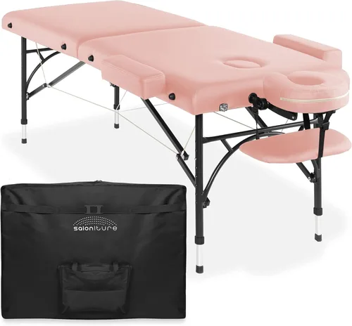 Miniatura 9 de Saloniture Mesa de masaje profesional portátil y ligera con patas de aluminio, incluye reposacabezas, soporte facial, reposabrazos y funda