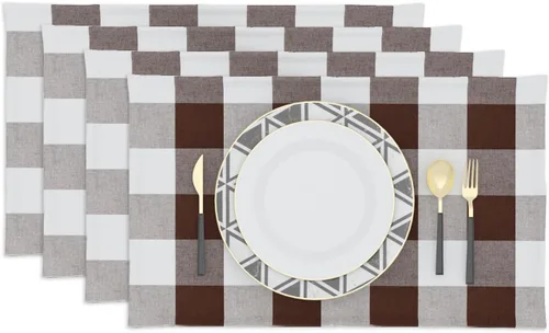 Miniatura 12 de Juego de 4 manteles individuales de algodón de 2 lados a cuadros amarillos y blancos, resistentes al calor, para mesa de cocina, 12 x 18 pulgadas
