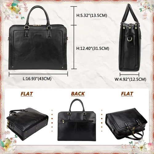 Miniatura 6 de Banuce Maletín de cuero italiano de granos completos genuinos para mujeres, bolsa de trabajo para computadora portátil de 15.6 pulgadas, color negro