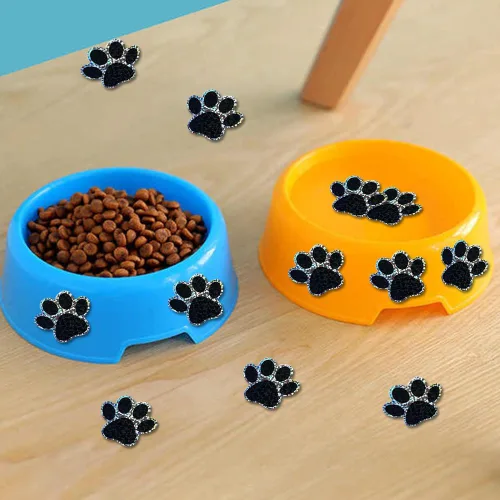 Miniatura 6 de 500 piezas de rollo de calcomanías lindas de patas de perro en glitter, etiquetas adhesivas de huellas de perro negro, etiquetas de vinilo