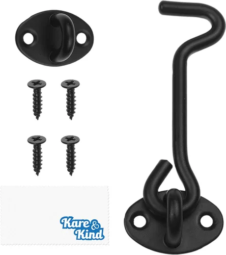 Kare & Kind Gancho y ojo pestillo (10 cm) - con tornillos de montaje - Cerraduras resistentes para puerta, portones, graneros, baños, cabañas