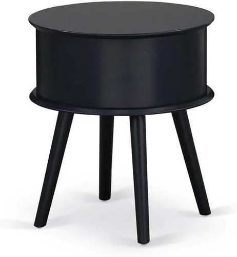 Miniatura 6 de East West Furniture GONE11 Gorgeous Gordon - Mesita de noche redonda de una pieza con cajón, 1 paquete, acabado negro