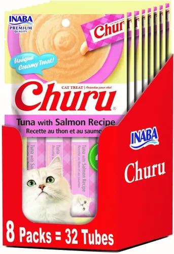 Miniatura 10 de INABA Churu - Golosinas lamibles para gatos, puré natural de atún, receta (4 porciones por paquete, 8 paquetes) (32 tubos)