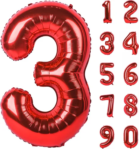Miniatura 88 de Globo gigante de helio de 40 pulgadas, número 0 rojo, de poliéster, película de aluminio, 0-9, para niña y niño, autoinflable, dígito cero