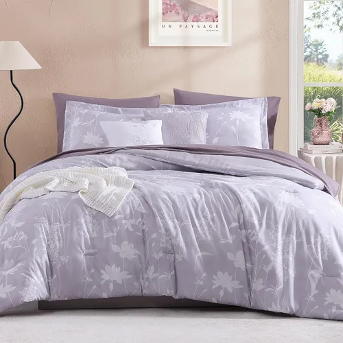 Miniatura 10 de BLOOMHAVEN Juego de edredón tamaño individual XL, juego de ropa de cama de 5 piezas con rosas florales para todas las estaciones, cama en una bolsa