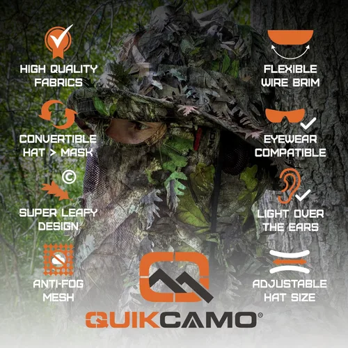 Miniatura 2 de QuikCamo Realtree & Mossy Oak 3D Leafy Camo - Sombrero de cubo para hombres, ciervos, patos y pavos (totalmente ajustable OSFM)