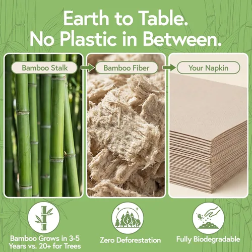 Miniatura 7 de Jenvita Servilletas de cóctel desechables 100% bambú (paquete de 50) 2 capas con certificación FSC Servilletas biodegradables para fiestas