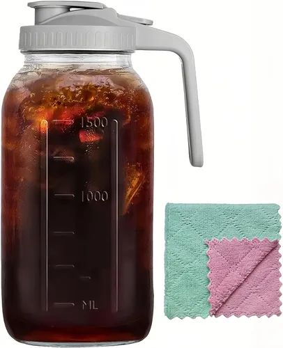 Miniatura 11 de Jarras de vidrio de 64 onzas con asa y tapa, frasco Mason de 2 cuartos, jarra grande de agua, recipientes de vidrio para refrigerador, jarra de agua
