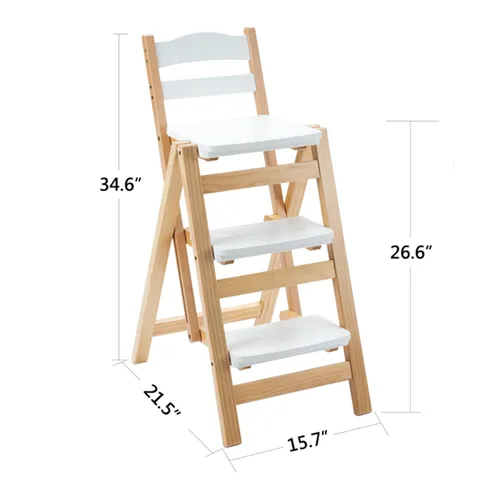Miniatura 2 de Taburete de bar plegable, taburete de escalera de 3 escalones, escaleras de madera multifuncionales con capacidad de carga de 330 libras