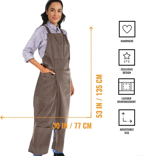 Miniatura 2 de Under NY Sky Delantal de alfarería Beige - Cubierta completa con espalda cruzada, mezclilla duradera, refuerzo de cuero, pierna dividida superpuesta