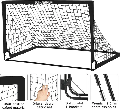 Miniatura 4 de Porterías de fútbol para niños para el patio trasero, juego de 2 porterías de fútbol de 6 x 4 pies para niños con red de fútbol, 10 conos de fútbol