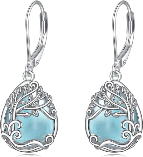 Miniatura 165 de Aretes colgantes con forma de lágrima de filigrana de piedra lunar de plata de ley 925 con cierre de palanca para mujer, regalos de joyería