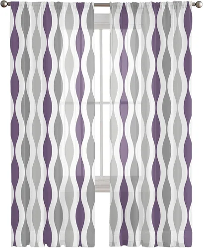 Miniatura 2 de Cortinas semitraslúcidas modernas de mediados de siglo de 84 pulgadas de largo para decoración de sala de estar, cortinas de gasa con bolsillo