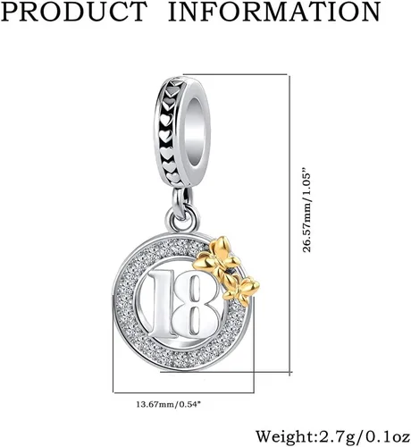 Miniatura 3 de NanMuc Abalorios de feliz cumpleaños de 16, 18, 21, 40, 50, para pulseras europeas, collares y cuentas colgantes de mariposa dorada para hija, hijo
