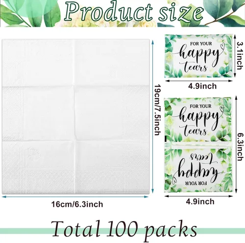 Miniatura 2 de Lincia Paquete de 100 pañuelos de papel de lágrimas felices para boda, 3 capas, pañuelos de boda para invitados, tamaño de viaje, papel facial a