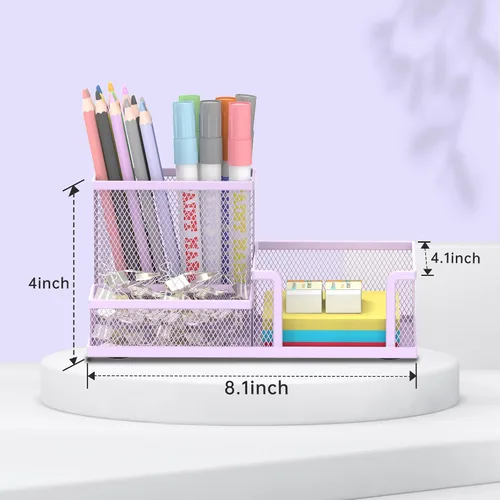 Miniatura 6 de SUPEASY Organizador de escritorio de malla para bolígrafos, suministros de oficina, almacenamiento de lápices con 3 compartimentos, accesorios