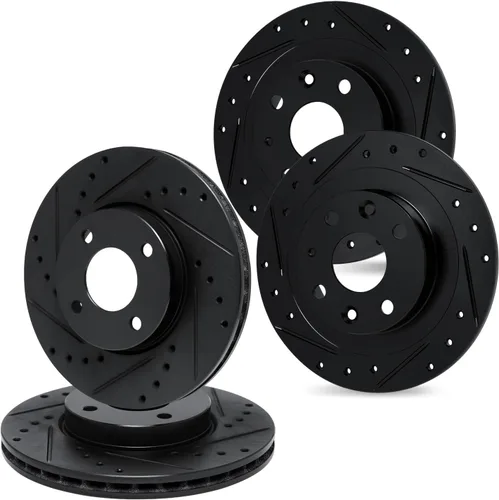 R1 Concepts Kit de rotor de freno trasero delantero | Rotores de freno, disco de freno | Perforado y ranurado|compatible con Chevrolet Epica