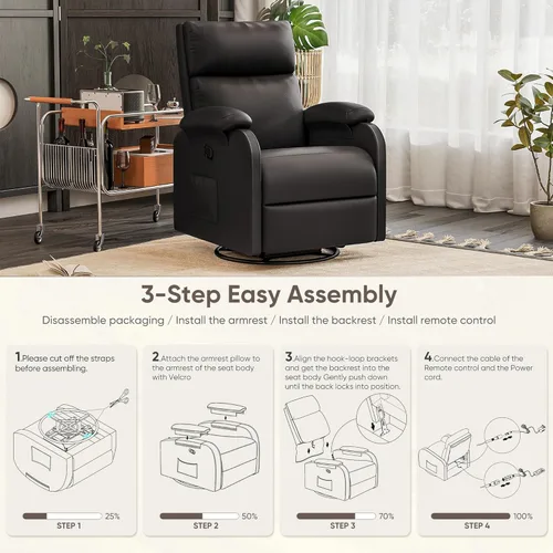 Miniatura 3 de Silla reclinable Homall, silla oscilante giratoria de 360 para adultos, silla de masaje para guardería con respaldo y reposapiés ajustables, sillas