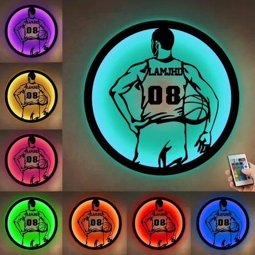 Miniatura 18 de Letrero de metal personalizado para jugador de baloncesto con luz LED, nombre y número personalizados, arte de pared de baloncesto, decoración