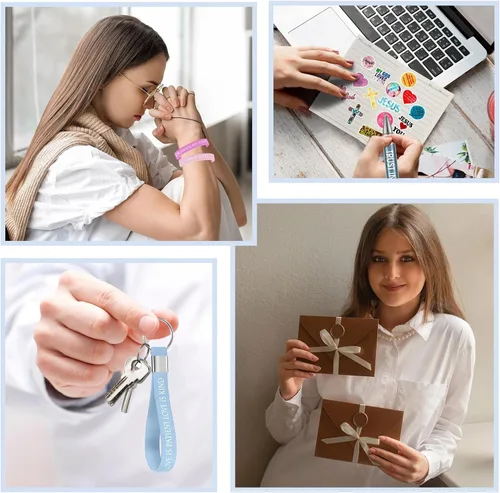 Miniatura 7 de Yeaqee Set de Regalos Cristianos de 146 Piezas al Por Mayor Incluye 24 Lápices con Versículos de la Biblia 24 Cuadernos Bíblicos 24 Pulseras