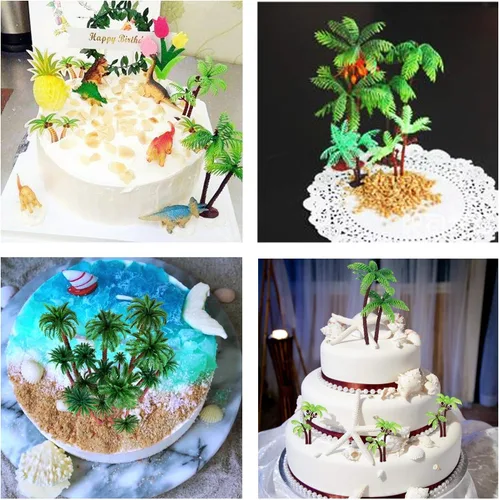 Miniatura 4 de 42 piezas de palmera de coco, 20 piezas de mini palmeras artificiales de plástico, 22 piezas de concha y estrellas de mar para decoración