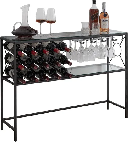 Miniatura 9 de Kings Brand Furniture - Mesa de sofá de consola con almacenamiento de estante para vinos, gabinete de bar de vinos con estante para vino y soporte
