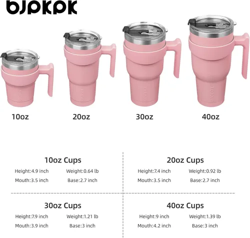 Miniatura 4 de BJPKPK Vaso con asa de acero inoxidable de 20 onzas, con aislamiento de doble pared, con tapa y pajita, color rosa claro A-rosa claro