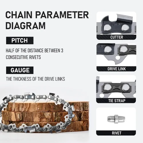 Miniatura 4 de Paquete de 3 Cadenas de Motosierra de 10 Pulgadas CW-R40 Paso LP 3/8" Calibre .043" 40 Eslabones de Transmisión, Repuesto de Cadena de Sierra