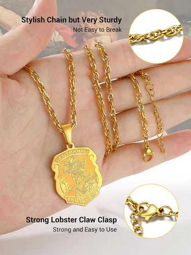 Miniatura 4 de Prosteel. - Collar con dije y cadena de San Miguel Arcángel, joyería religiosa católica.