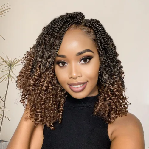 Miniatura 11 de Wodun Extensiones de cabello de ganchillo Goddess de 14 pulgadas, trenzas de caja con extremos rizados 3X estilo bohemio, extensiones de cabello