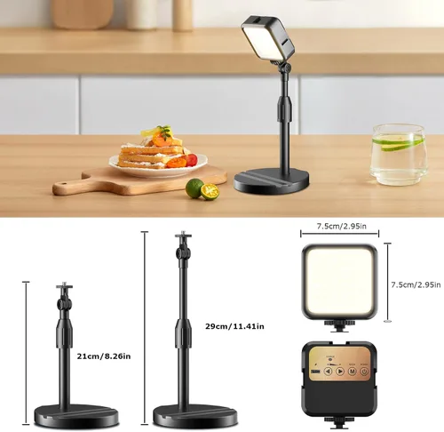 Miniatura 4 de Paquete de 2 luces LED portátiles recargables de video, kit de iluminación para fotografía con soporte y soporte para teléfono, luz de cámara