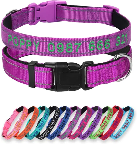 Miniatura 8 de Collar acolchado para perro, collar personalizado de neopreno suave para mascotas, nombre y número de teléfono bordado personalizado para mascotas