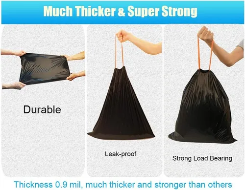 Miniatura 3 de Bolsa de basura con cordón de 10 galones, forro para basura, 0.9 mil, 90 unidades (negro, 10 galones)