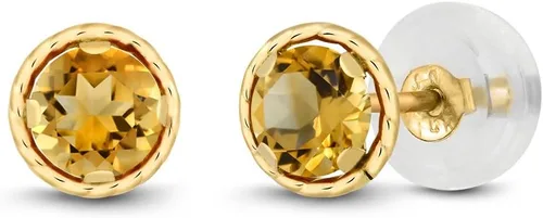 Miniatura 51 de Gem Stone King Aretes redondos de oro amarillo de 14 quilates con piedra natal Redondos de 0.157 in Aretes de oro para mujeres y hombres