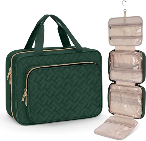 Miniatura 14 de Bolsa de aseo Wedama para mujer, bolsa de viaje grande para cosméticos, bolsa de aseo colgante para baño, bolsa de maquillaje impermeable de PVC Rosa