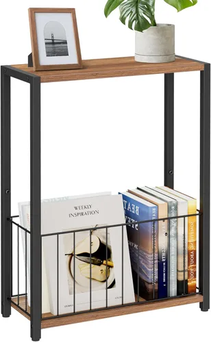 Miniatura 15 de Homleke Juego de 2 mesas laterales estrechas con soporte para revistas, mesas auxiliares delgadas perfectas para espacios pequeños, diseño que Negro