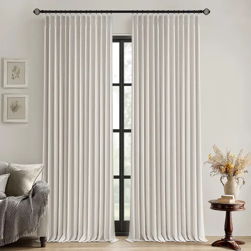 Miniatura 31 de MIULEE - Cortinas de lino beige con pliegues a presión 100% opacas para dormitorio, cortinas de ventana con memoria y bloqueo de luz para oscurecer