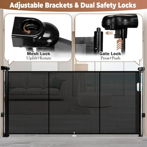 Miniatura 4 de Puerta retráctil para bebés de 55 pulgadas extra ancha, puerta retráctil para perros de 41 pulgadas de alto para escaleras, puertas, terrazas